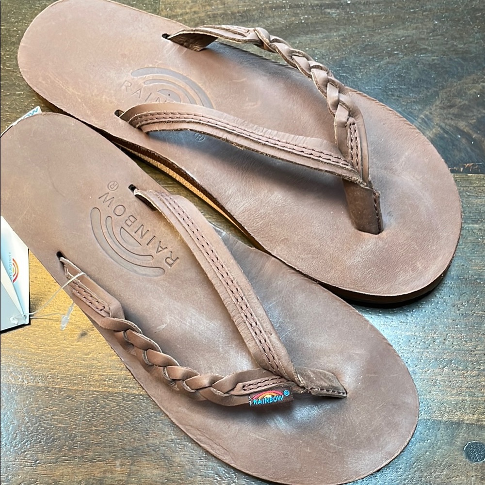 Rainbow flirty braidy flip flops-color is mocha
